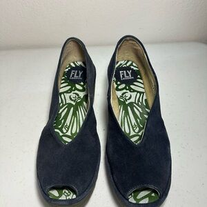 Fly London Yury Women's Navy Blue Suede leather Peep Toe Shoes